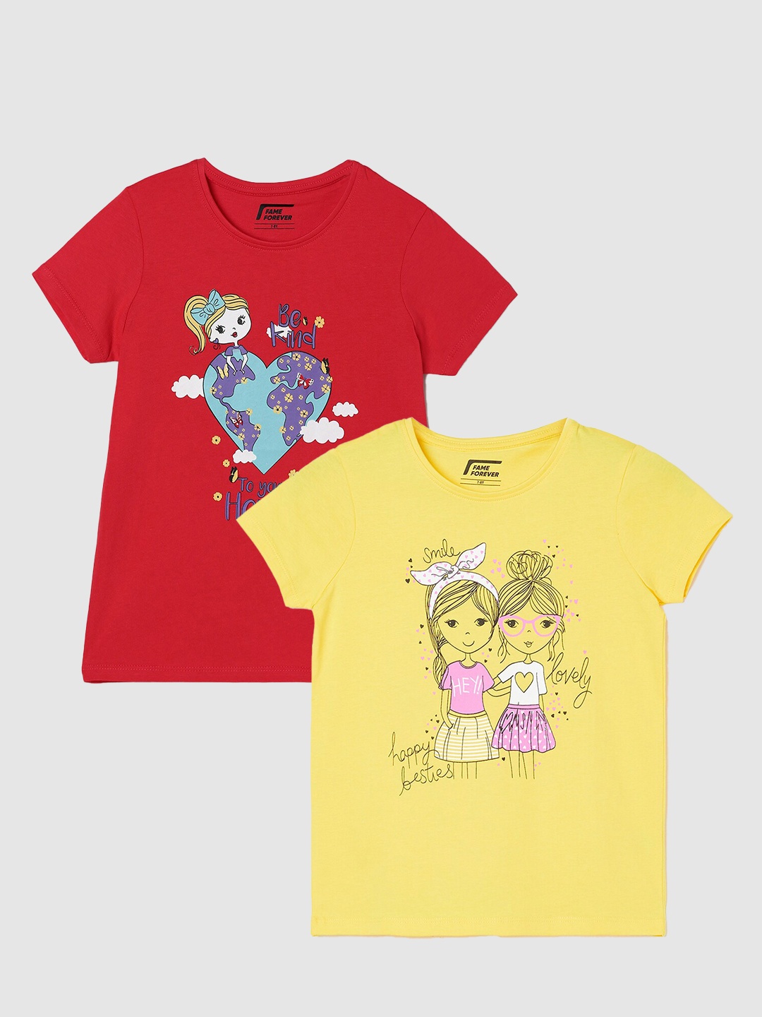 

Fame Forever by Lifestyle Girls Pack Of 2 Printed Cotton T-Shirts, Red