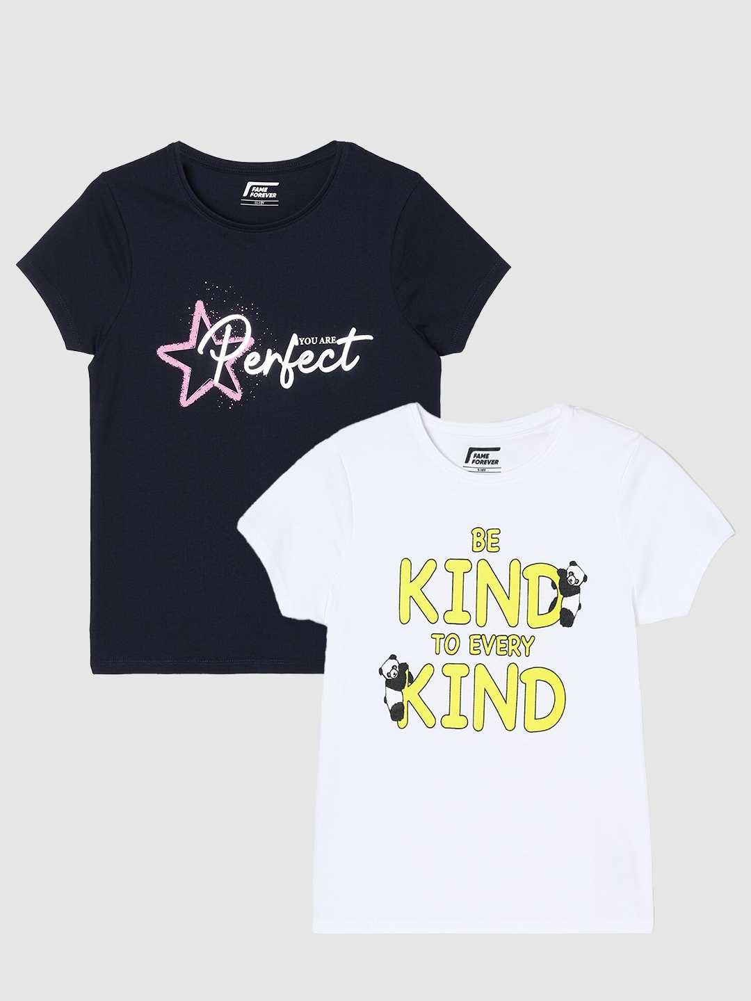 

Fame Forever by Lifestyle Girls Pack Of 2 Printed Pure Cotton T-Shirts, Navy blue