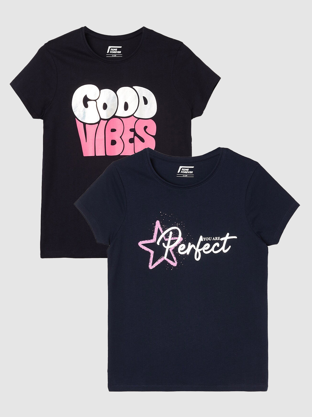 

Fame Forever by Lifestyle Girls Pack Of 2 Printed Pure Cotton T-Shirts, Black