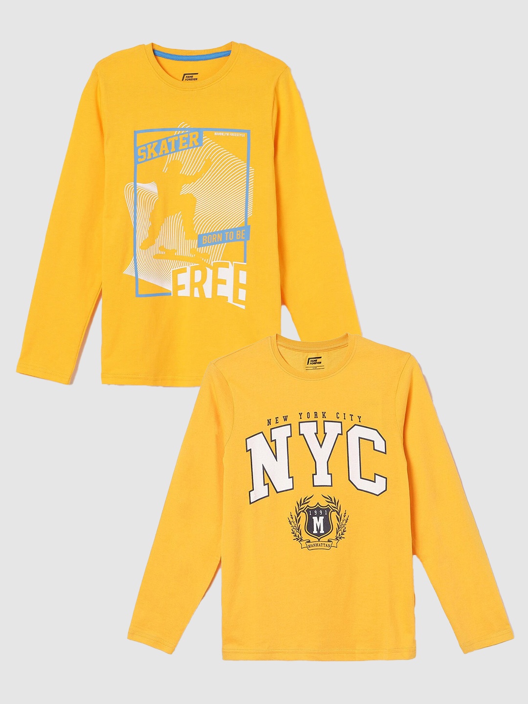 

Fame Forever by Lifestyle Boys Pack Of 2 Printed Pure Cotton T-Shirts, Yellow