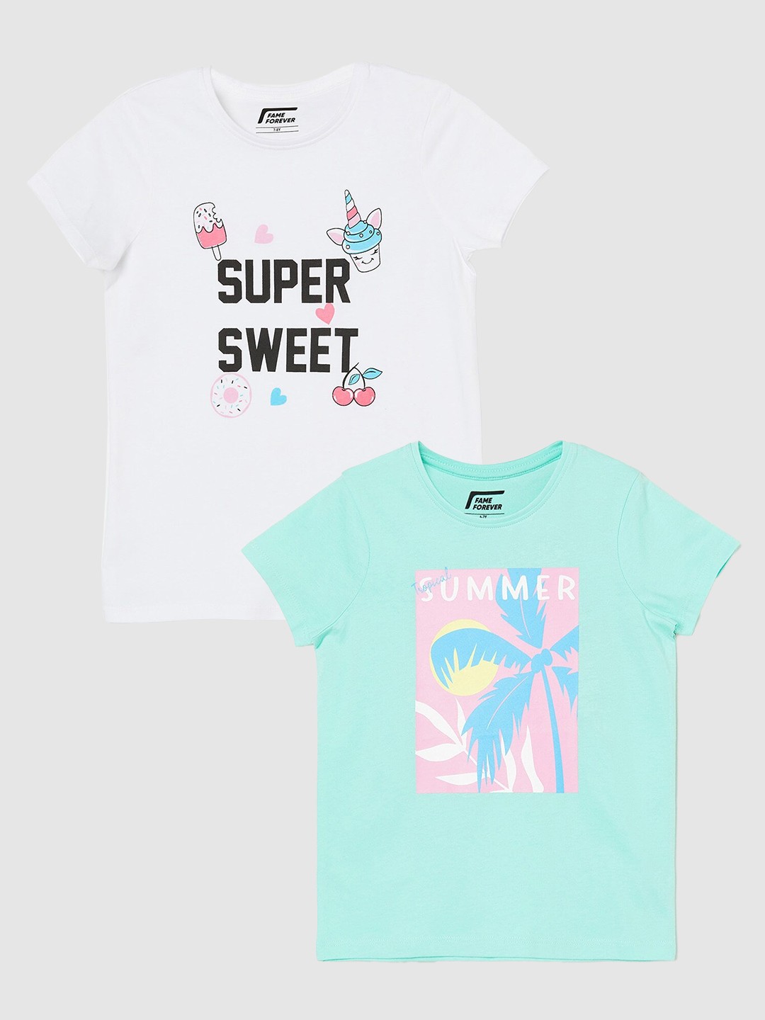 

Fame Forever by Lifestyle Girls Pack Of 2 Printed Pure Cotton T-Shirts, White