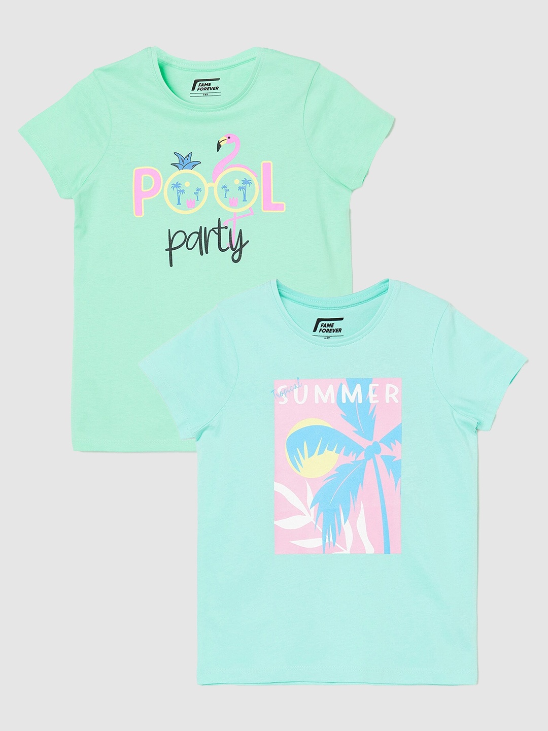 

Fame Forever by Lifestyle Girls Pack Of 2 Printed Pure Cotton T-Shirt, Sea green