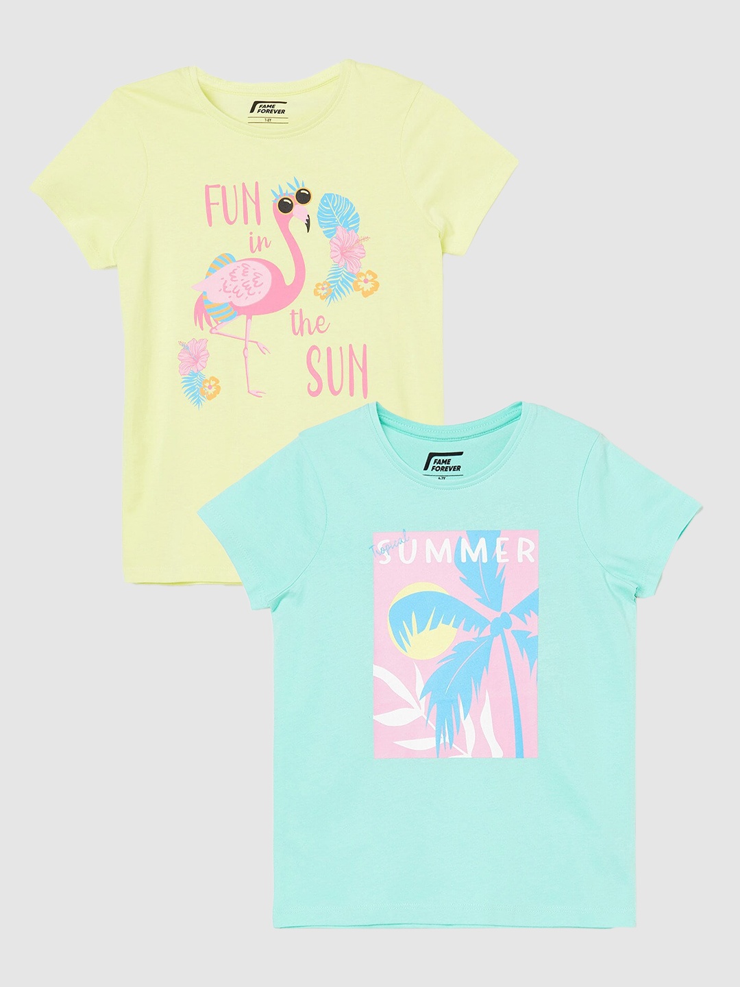 

Fame Forever by Lifestyle Girls Pack Of 2 Printed Pure Cotton T-Shirt, Sea green