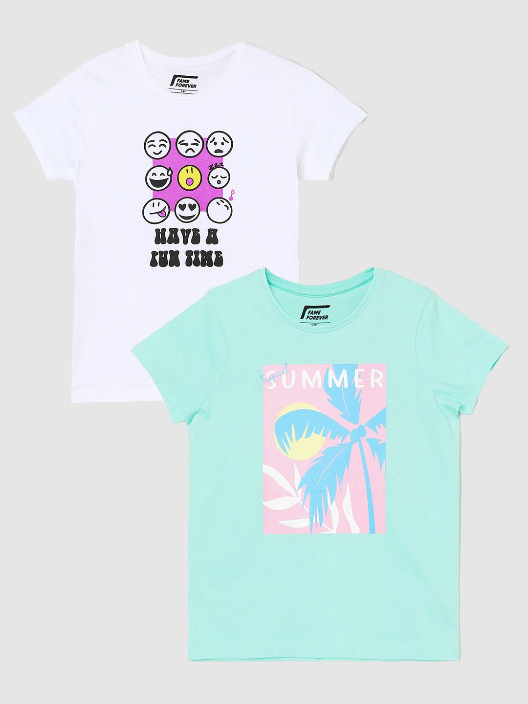 

Fame Forever by Lifestyle Girls Pack Of 2 Printed Cotton T-Shirt, Sea green