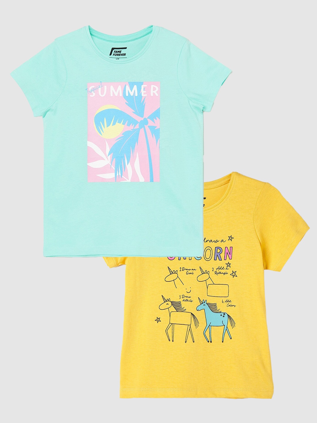

Fame Forever by Lifestyle Girls Pack Of 2 Printed Cotton T-Shirt, Sea green