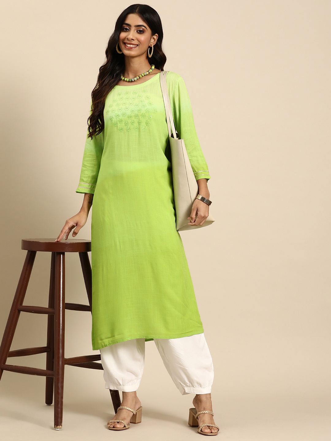 

Sangria Floral Embroidered Regular Thread Work Pure Cotton Kurta with Salwar, Sea green