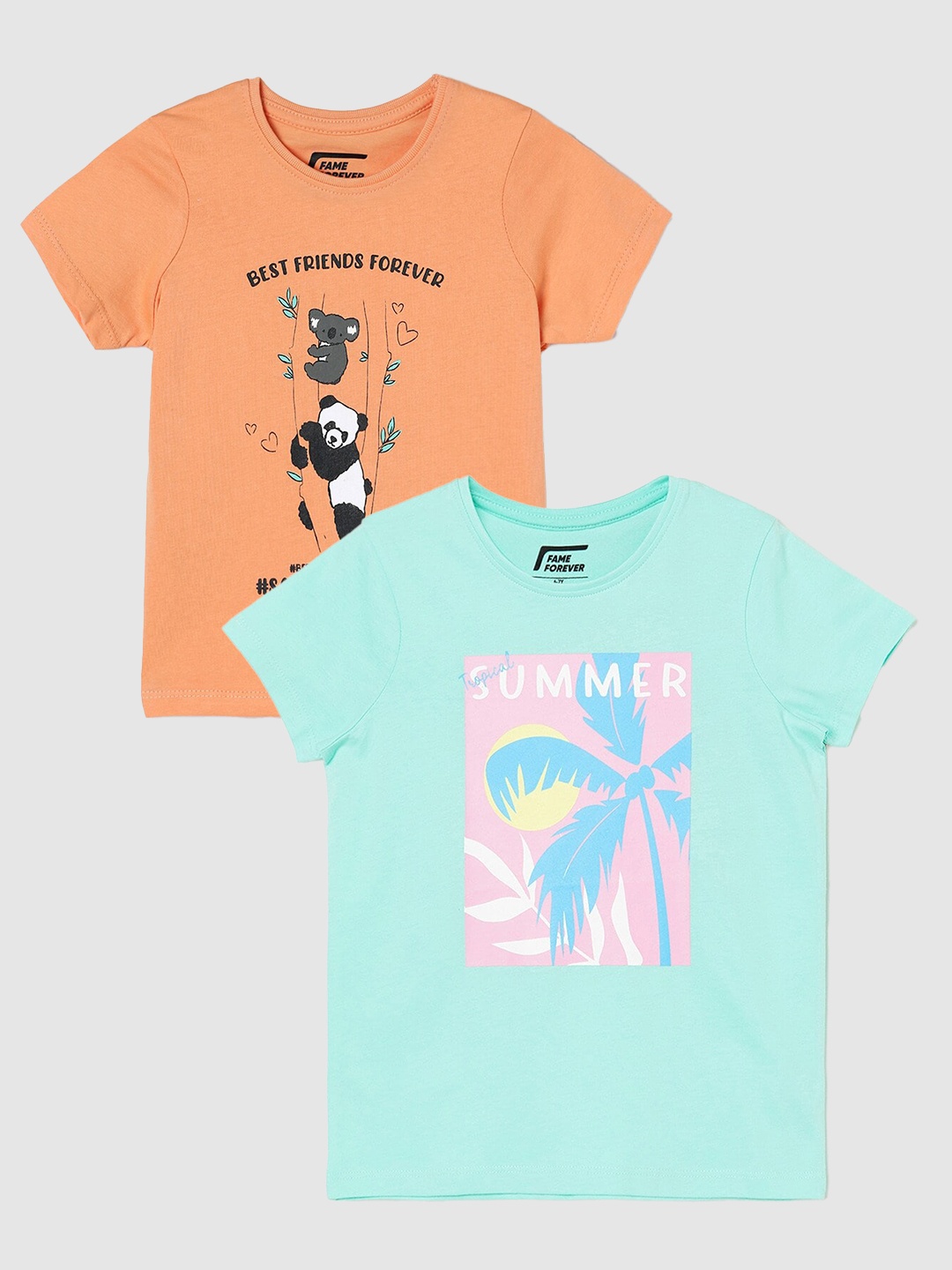 

Fame Forever by Lifestyle Girls Pack Of 2 Printed Cotton T-Shirt, Sea green