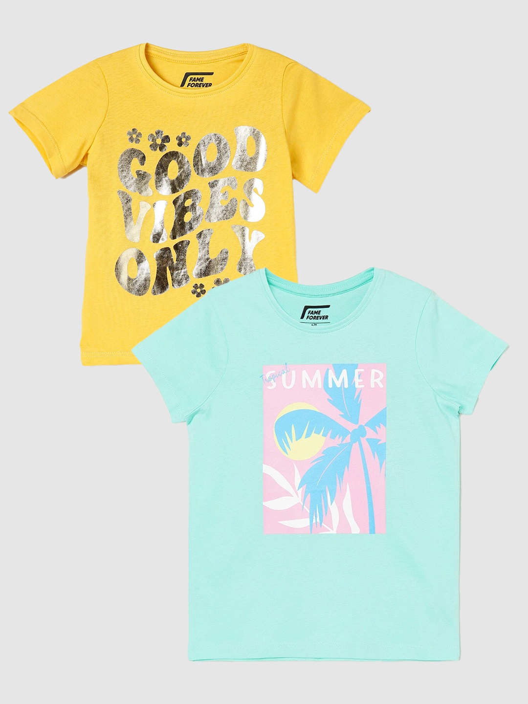 

Fame Forever by Lifestyle Girls Pack Of 2 Printed Cotton T-Shirt, Sea green
