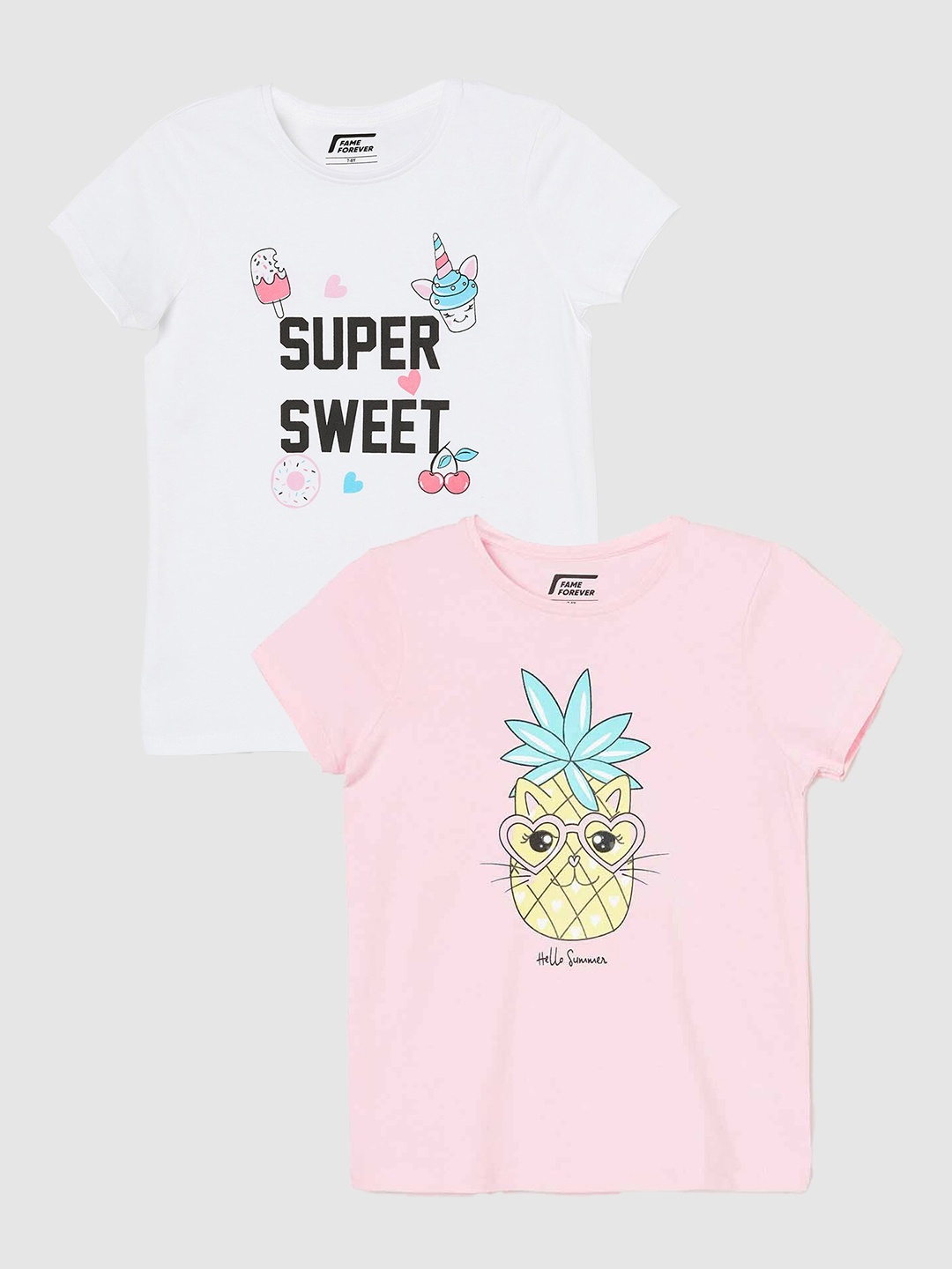 

Fame Forever by Lifestyle Girls Pack Of 2 Printed Pure Cotton T-Shirt, Pink