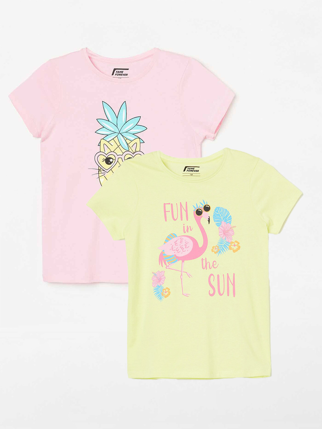 

Fame Forever by Lifestyle Girls Pack Of 2 Printed Cotton T-shirts, Yellow