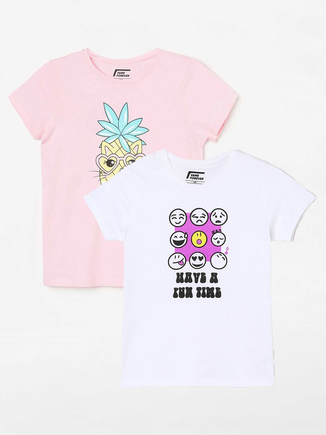 

Fame Forever by Lifestyle Girls Pack Of 2 Printed Cotton T-shirts, White