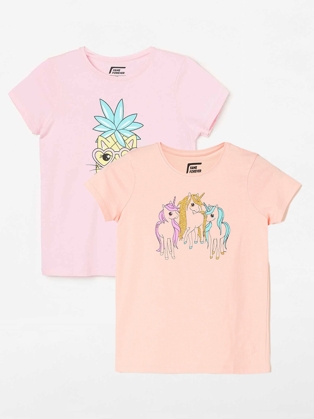 

Fame Forever by Lifestyle Girls Pack Of 2 Printed Cotton T-shirts, Peach