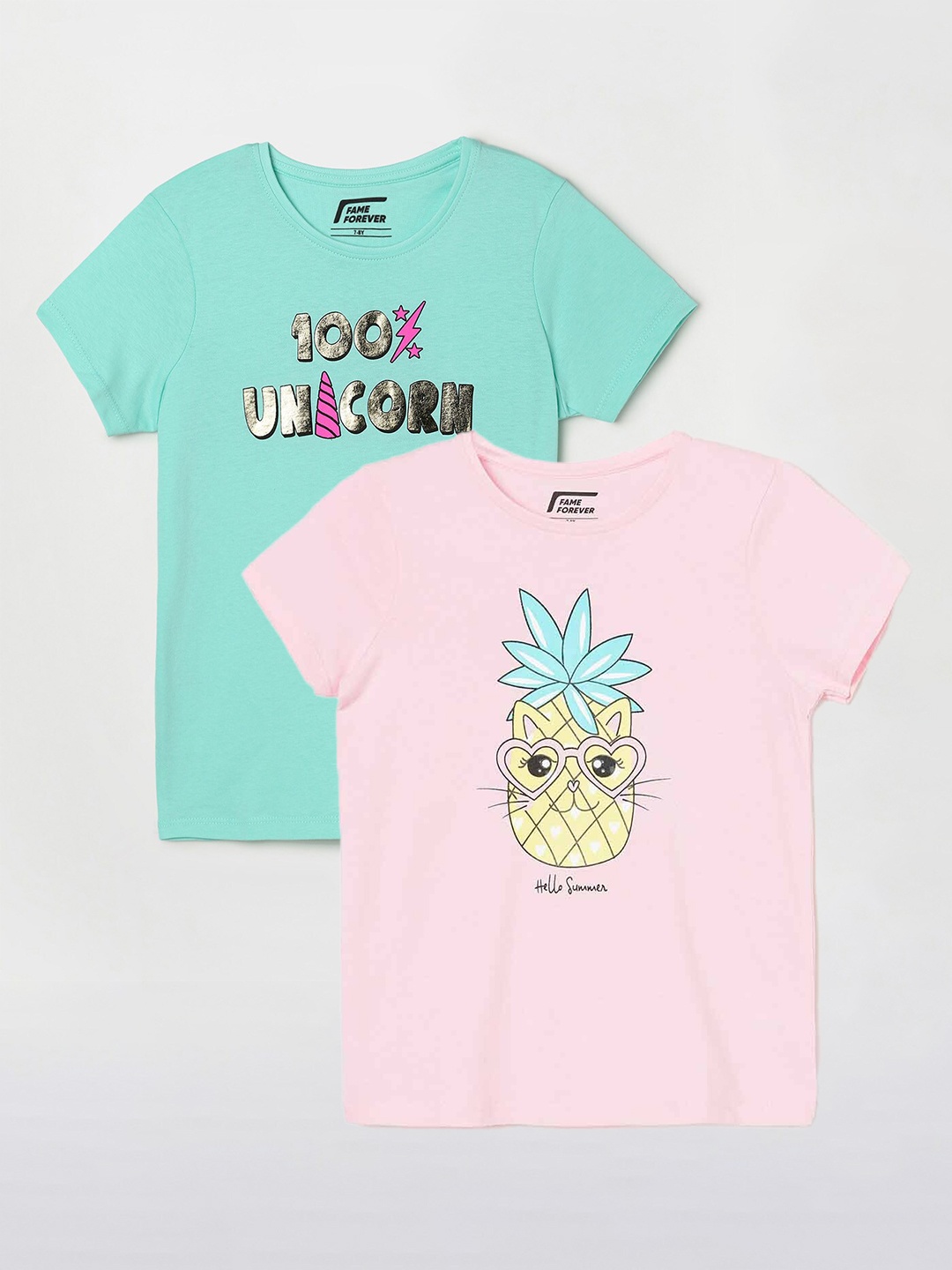 

Fame Forever by Lifestyle Girls Pack Of 2 Printed Cotton T-shirts, Pink