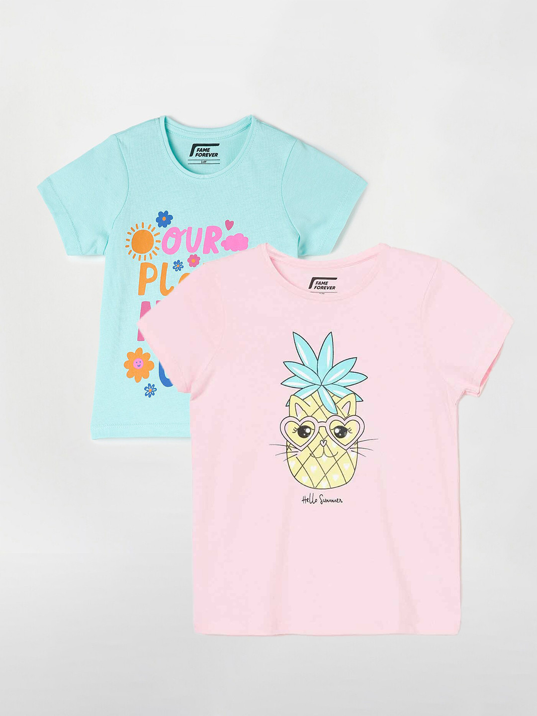 

Fame Forever by Lifestyle Girls Pack Of 2 Printed Cotton T-shirts, Pink