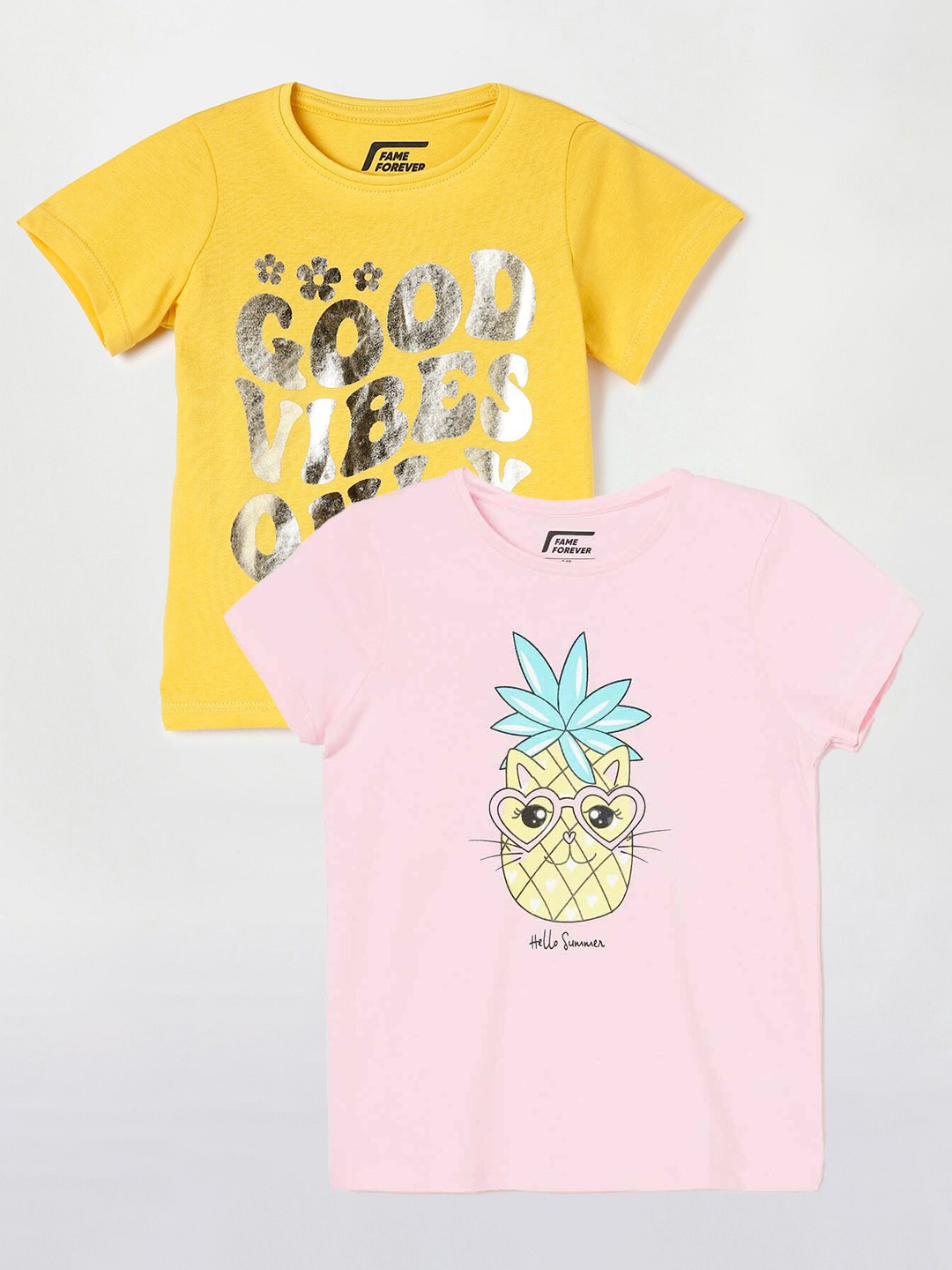 

Fame Forever by Lifestyle Girls Pack Of 2 Printed Cotton T-shirts, Pink