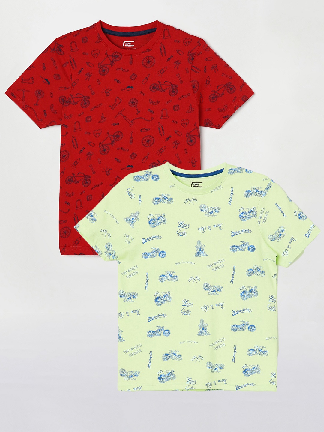 

Fame Forever by Lifestyle Boys Pack Of 2 Printed Cotton T-shirts, Lime green