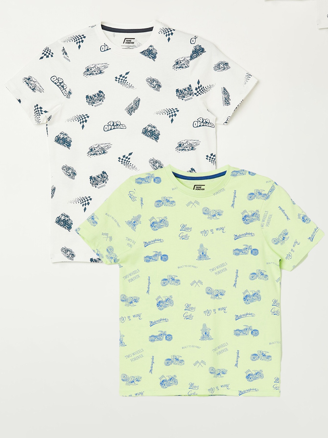 

Fame Forever by Lifestyle Boys Pack Of 2 Printed Cotton T-shirts, Lime green