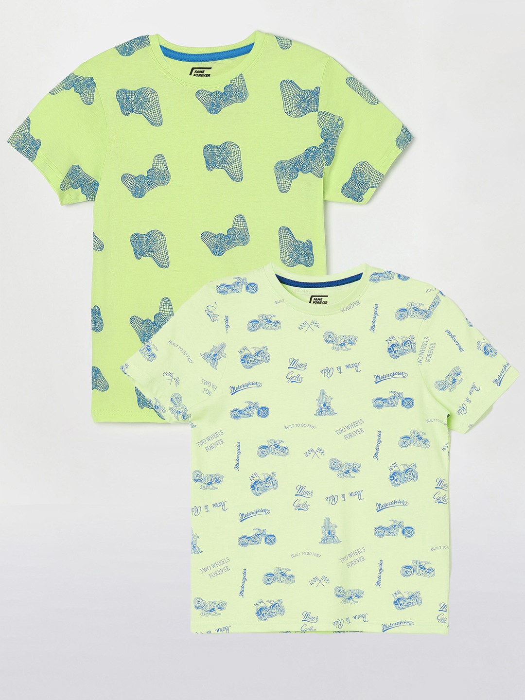 

Fame Forever by Lifestyle Boys Pack Of 2 Printed Cotton T-shirts, Lime green