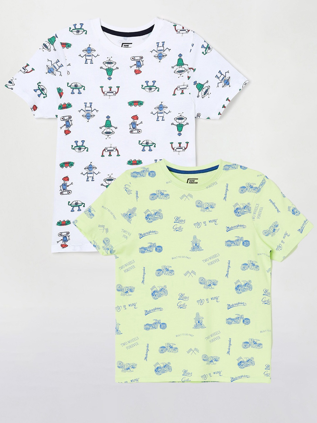 

Fame Forever by Lifestyle Boys Pack Of 2 Printed Cotton T-shirts, Lime green