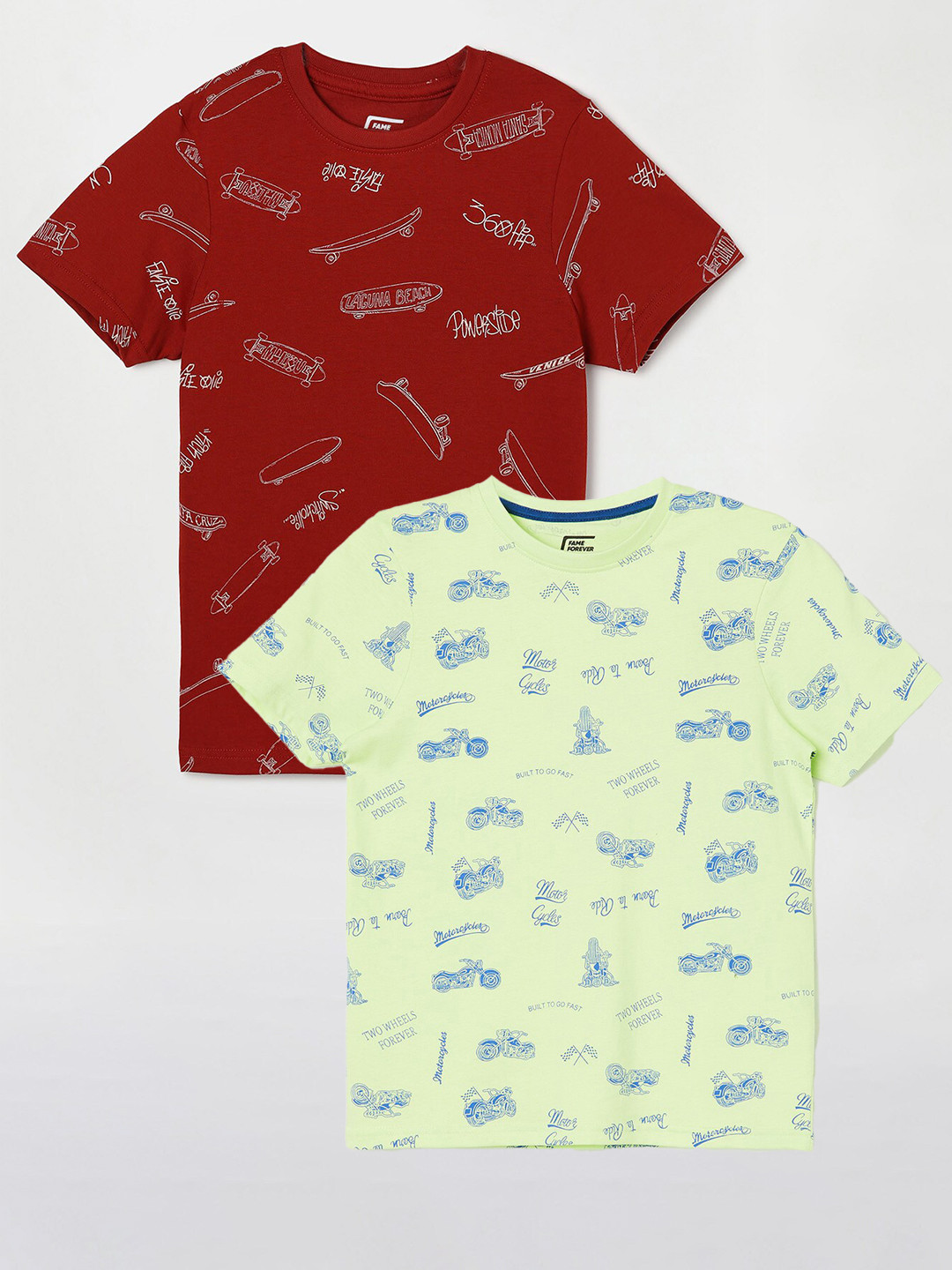 

Fame Forever by Lifestyle Boys Pack Of 2 Printed Cotton T-shirts, Lime green