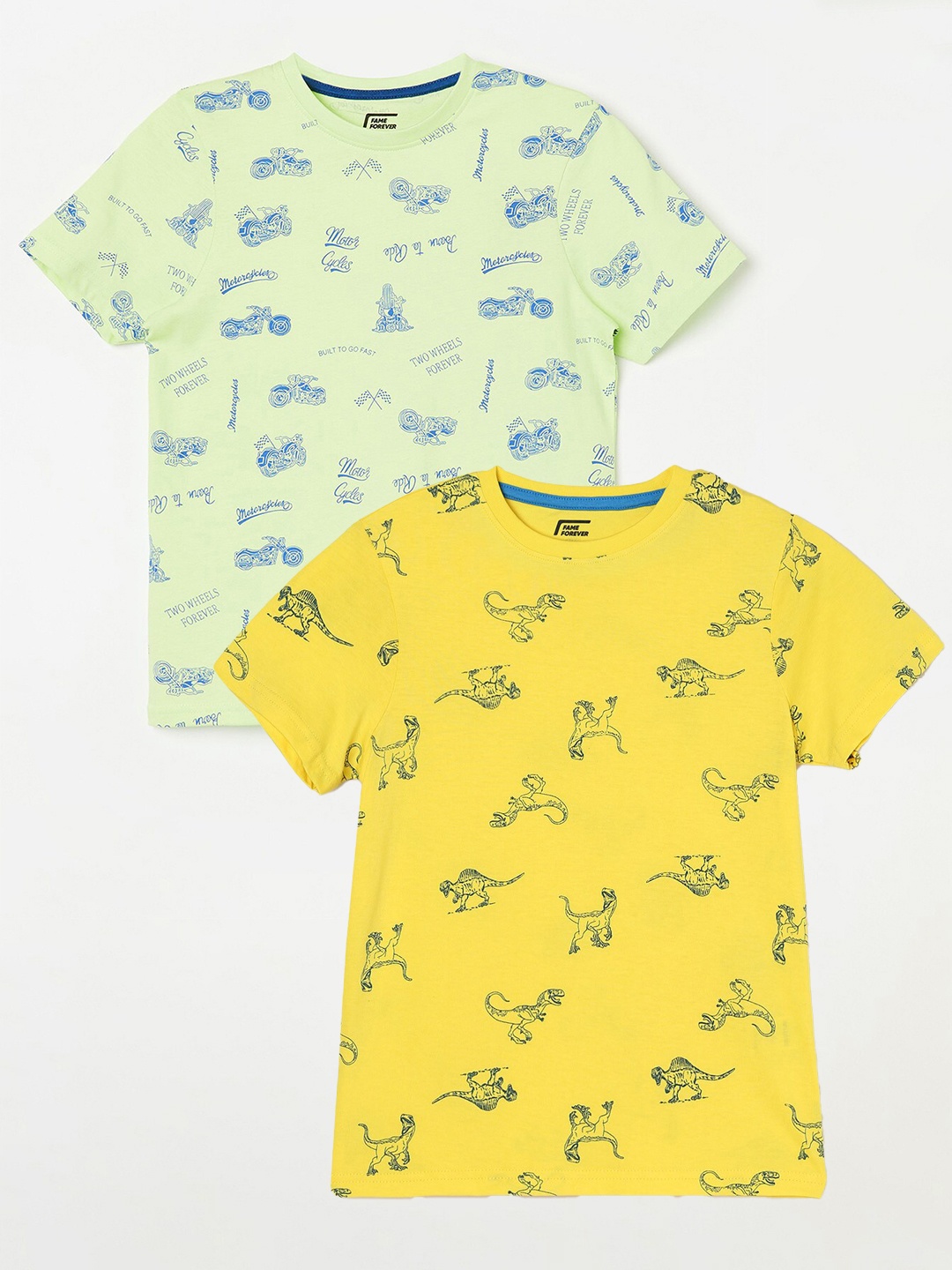 

Fame Forever by Lifestyle Boys Pack Of 2 Printed Cotton T-shirts, Yellow