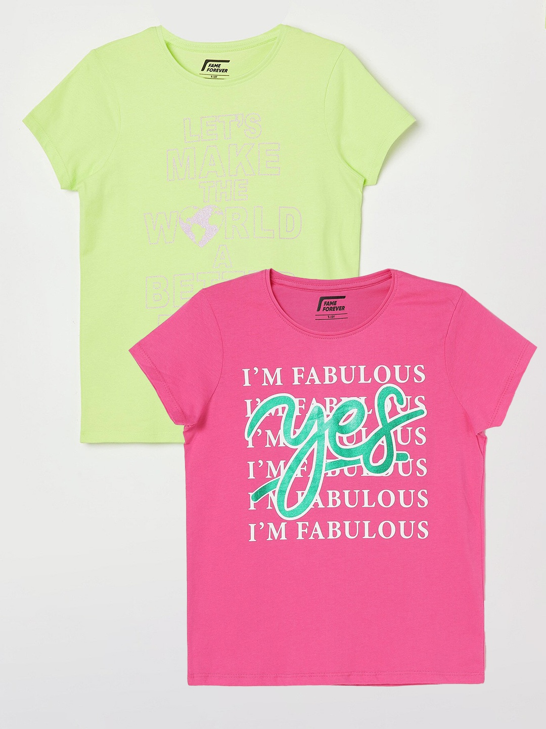 

Fame Forever by Lifestyle Girls Pack Of 2 Printed Cotton T-shirts, Pink