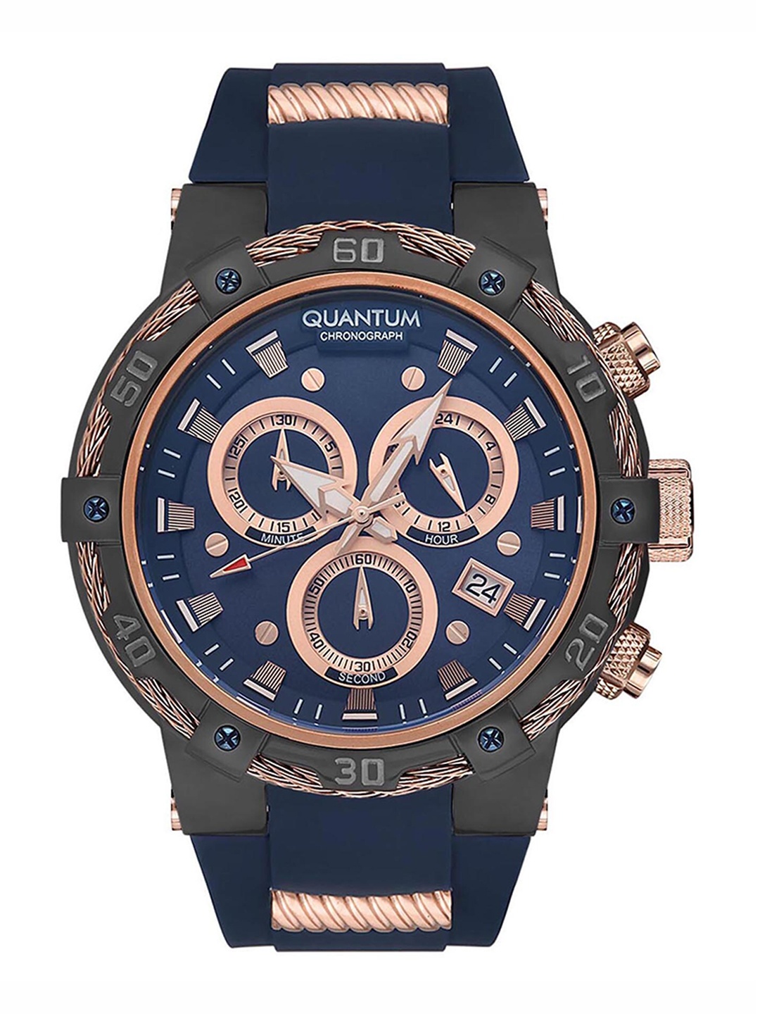 

Quantum Men Hunter Brass Embellished Dial & Analogue Chronograph Watch HNG688.090_A, Blue