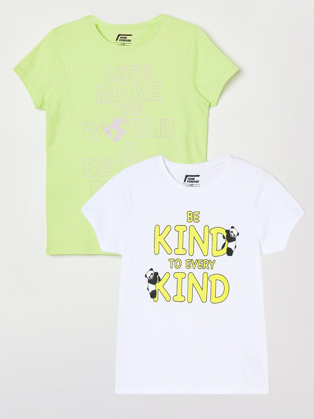 Fame Forever by Lifestyle Girls Pack Of 2 Printed Cotton T-shirts, White
