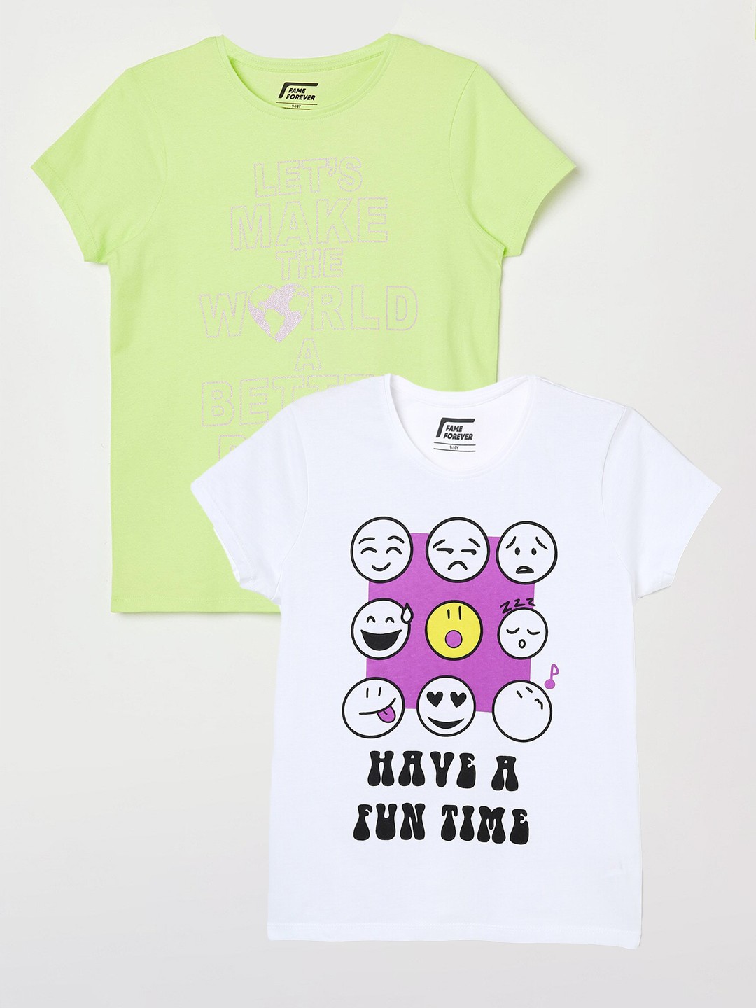 

Fame Forever by Lifestyle Girls Pack Of 2 Printed Cotton T-shirts, White