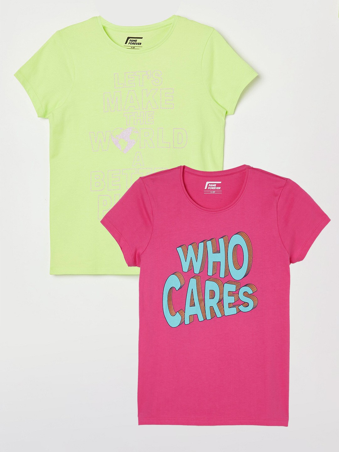 

Fame Forever by Lifestyle Girls Pack Of 2 Printed Cotton T-shirts, Pink