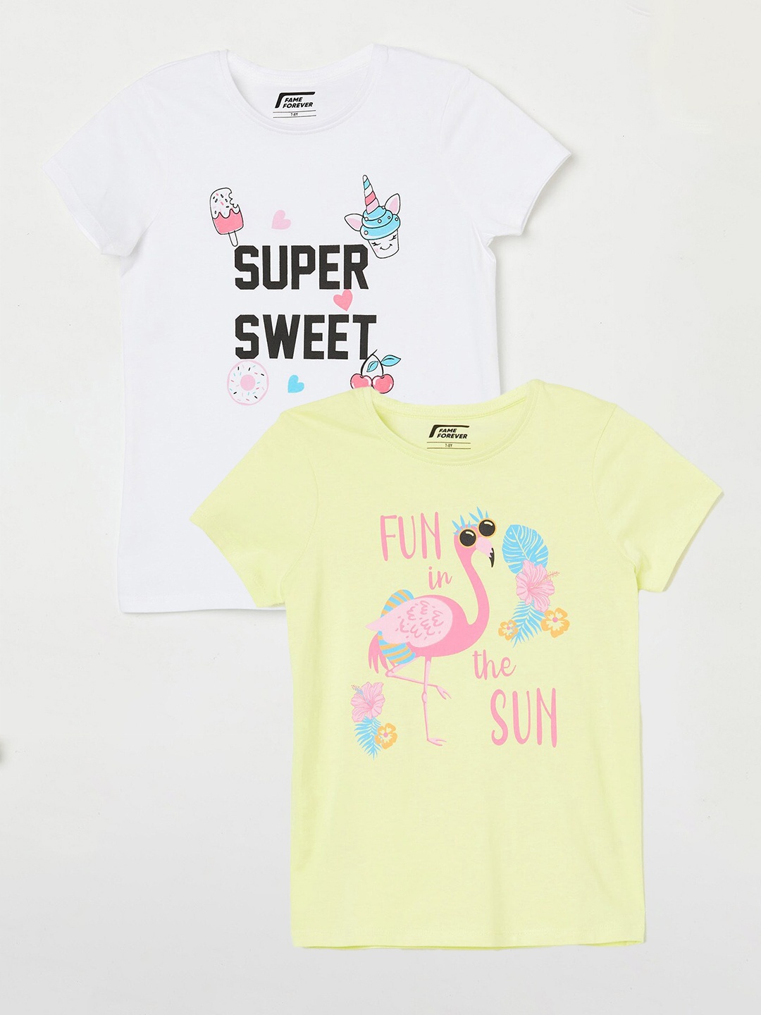 

Fame Forever by Lifestyle Girls Pack Of 2 Printed Pure Cotton T-shirts, Yellow