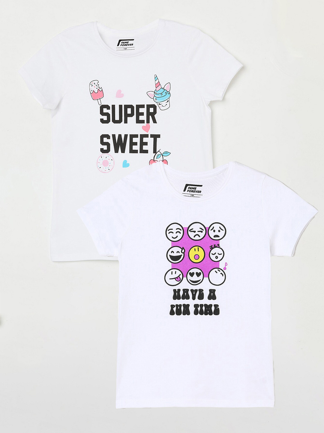 

Fame Forever by Lifestyle Girls Pack Of 2 Printed Cotton T-shirts, White