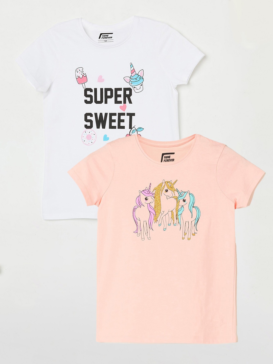 

Fame Forever by Lifestyle Girls Pack Of 2 Printed Cotton T-shirts, Peach
