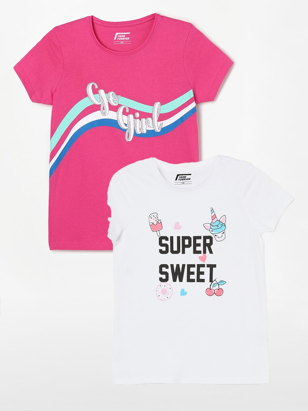 

Fame Forever by Lifestyle Girls Pack Of 2 Printed Cotton T-shirts, White