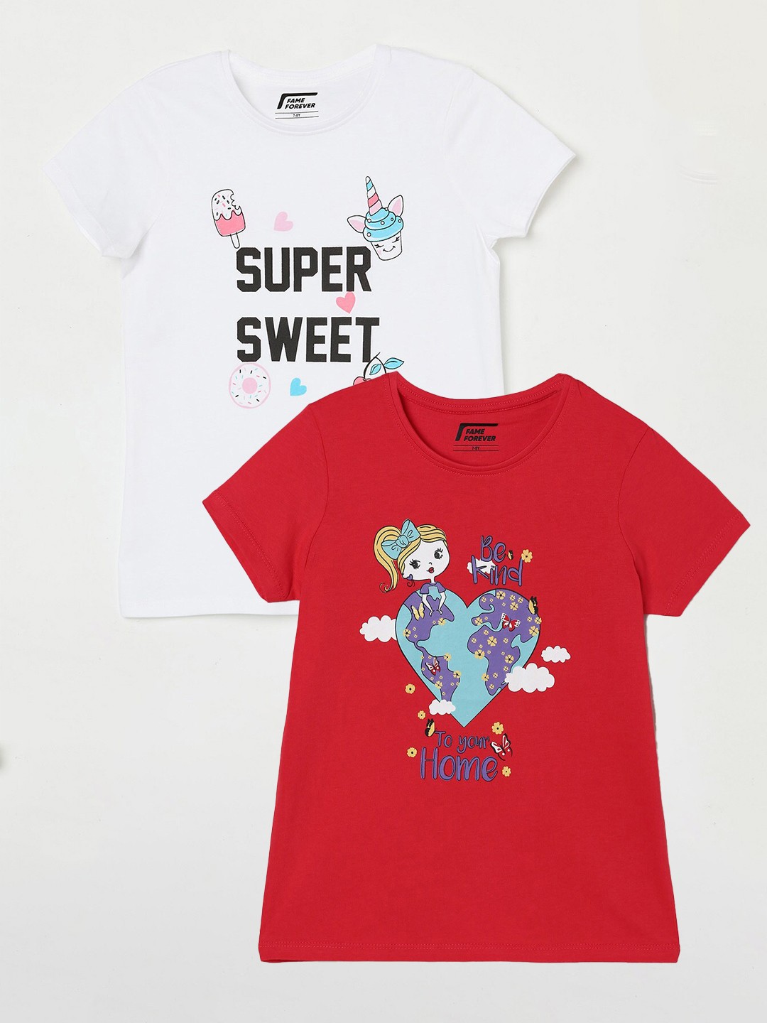 

Fame Forever by Lifestyle Girls Pack Of 2 Printed Cotton T-shirts, Red