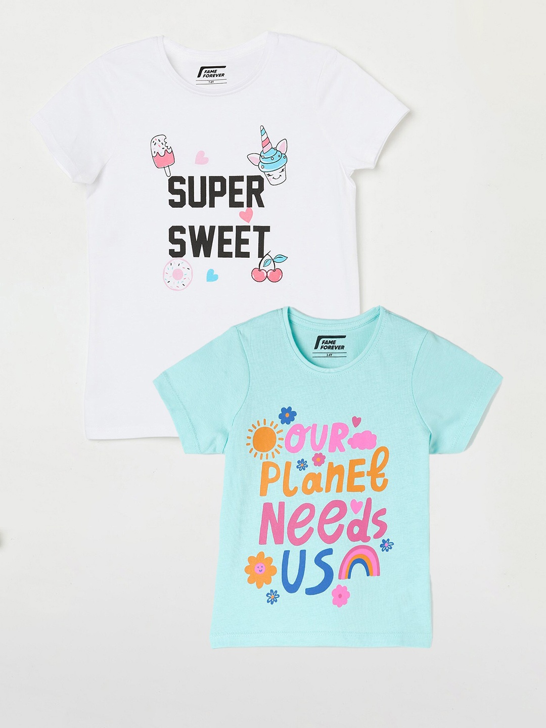 

Fame Forever by Lifestyle Girls Pack Of 2 Printed Cotton T-shirts, White