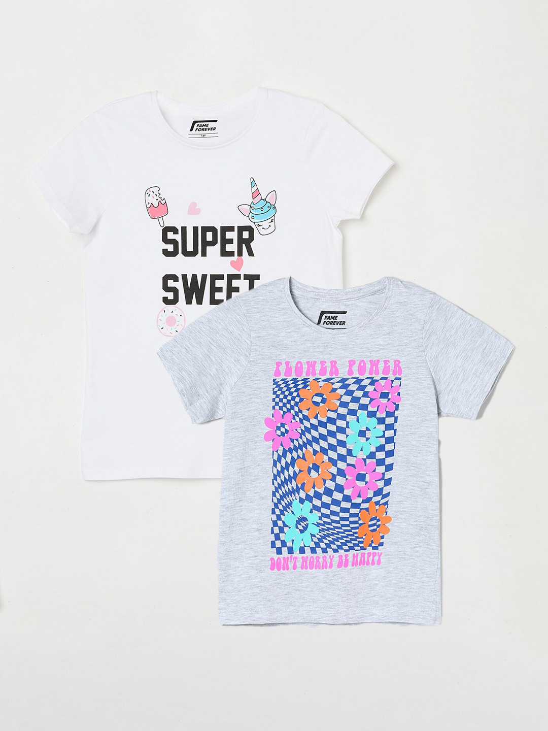 

Fame Forever by Lifestyle Girls Pack Of 2 Printed Cotton T-shirts, Grey
