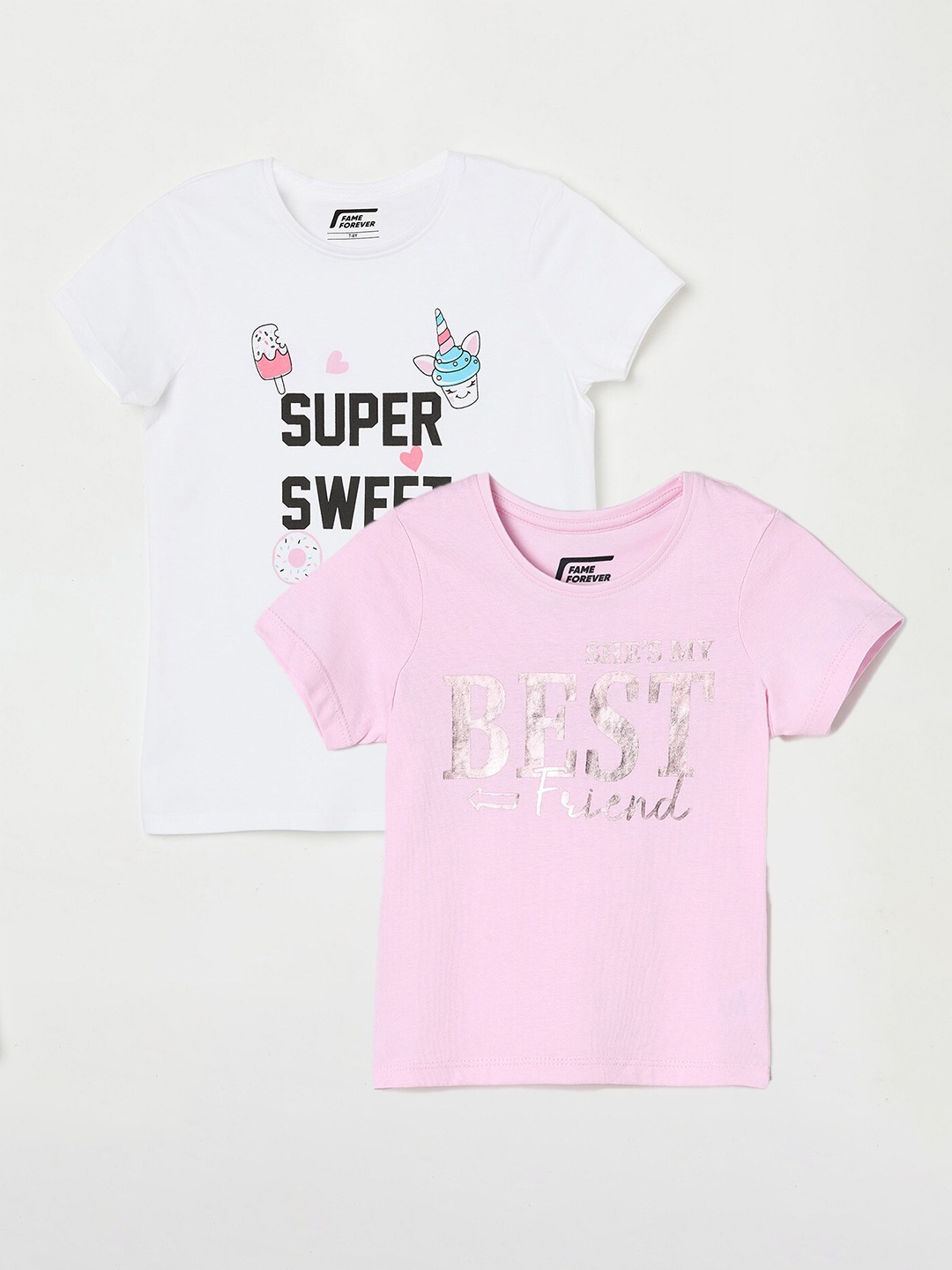 

Fame Forever by Lifestyle Girls Pack Of 2 Printed Cotton T-shirts, Pink