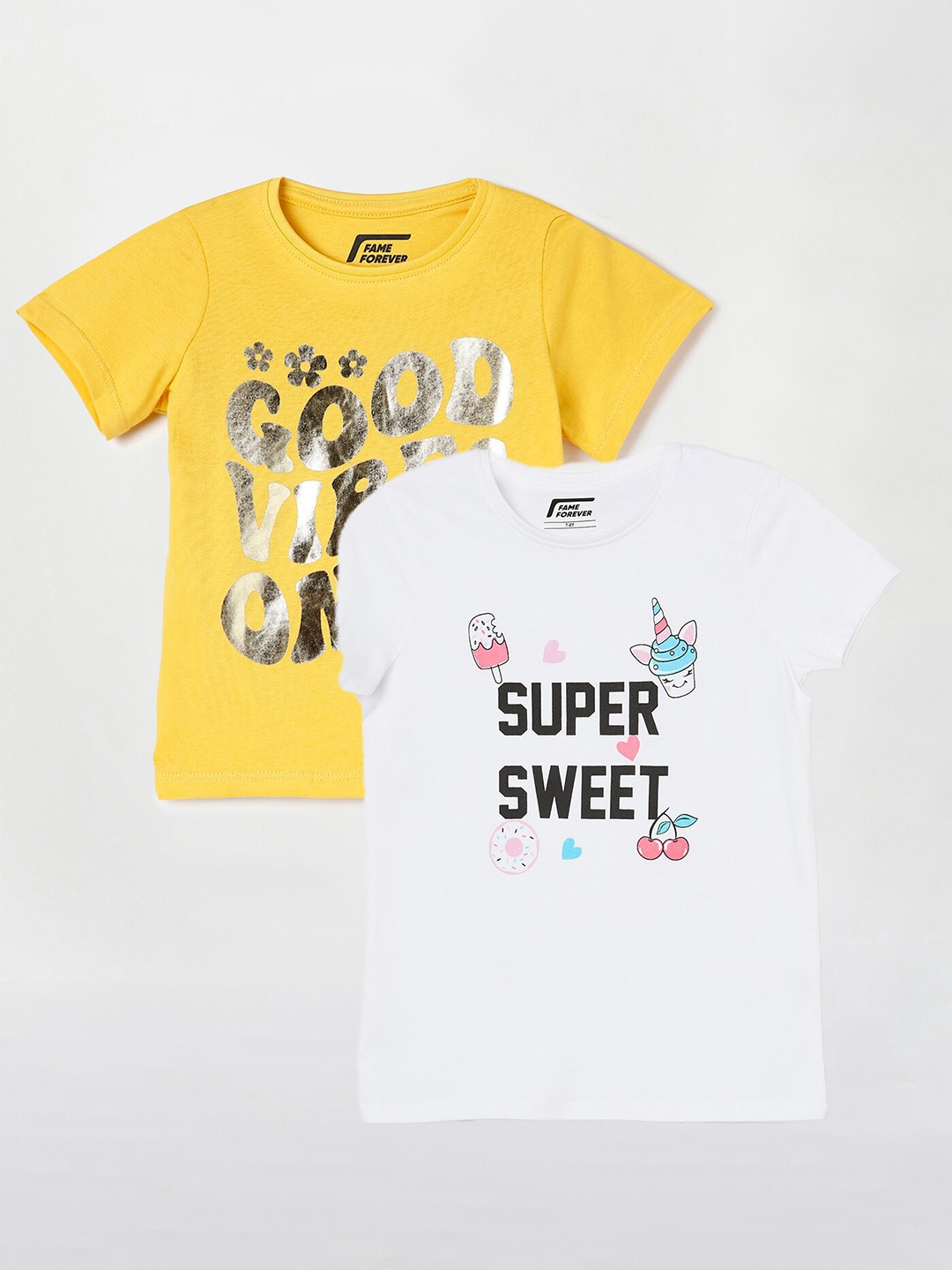 

Fame Forever by Lifestyle Girls Pack Of 2 Printed Cotton T-shirts, White