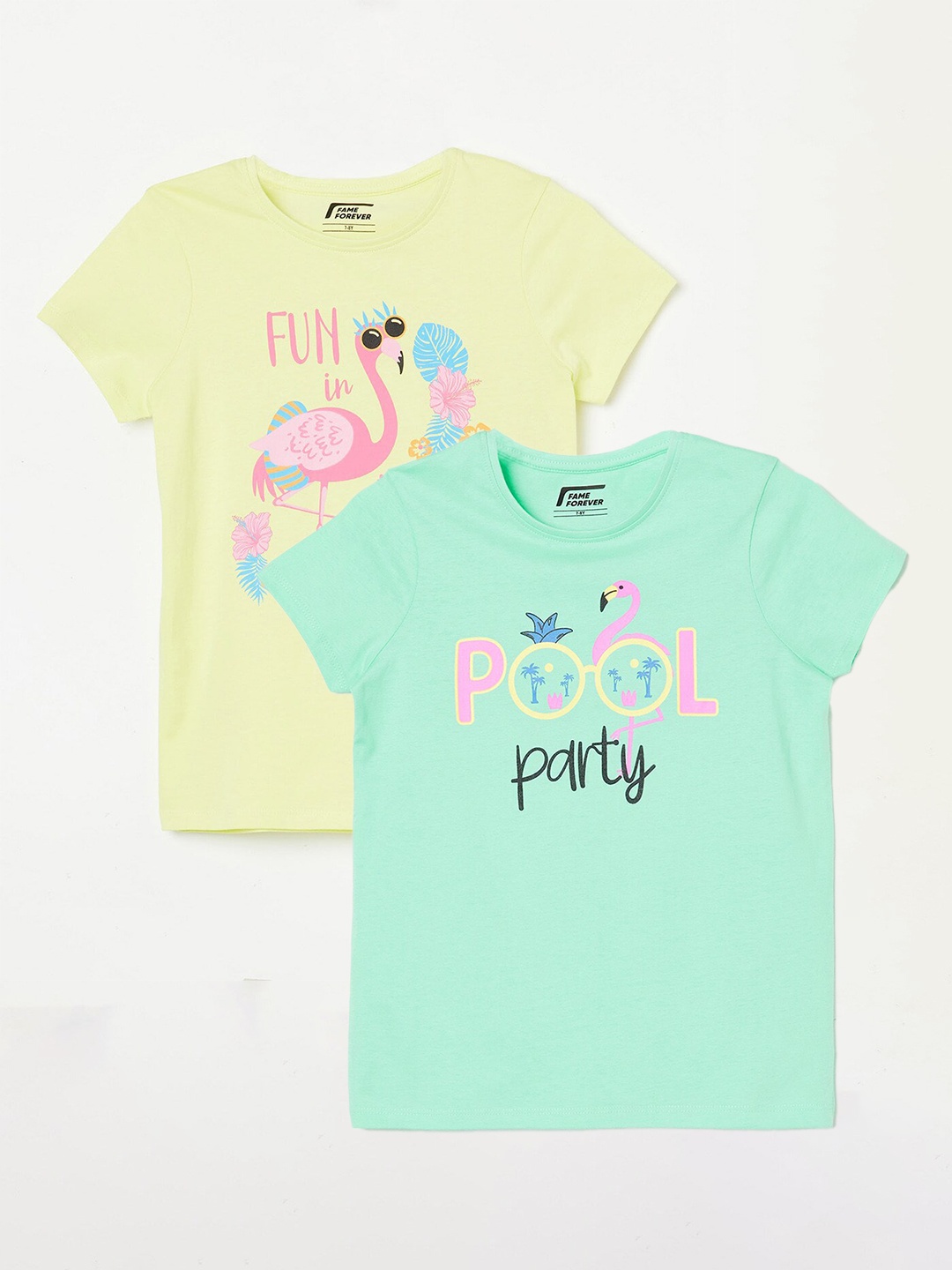 

Fame Forever by Lifestyle Girls Pack Of 2 Printed Cotton T-shirts, Sea green