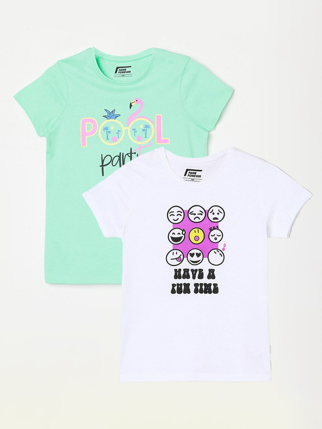 

Fame Forever by Lifestyle Girls Pack Of 2 Printed Cotton T-shirts, White