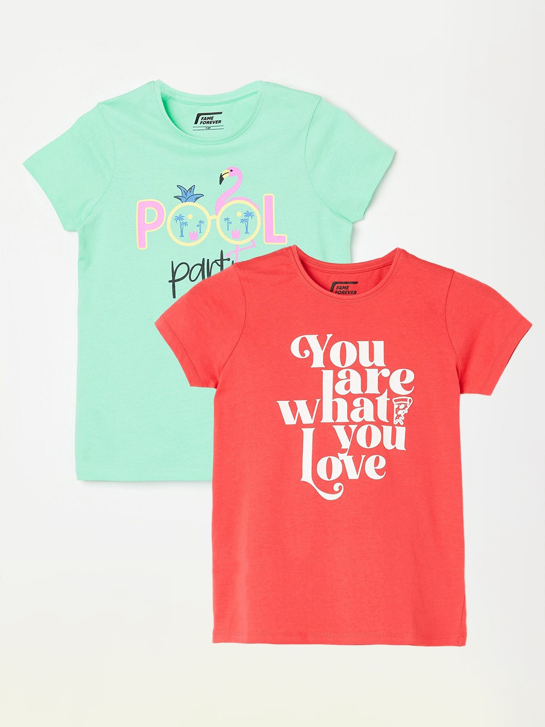 

Fame Forever by Lifestyle Girls Pack Of 2 Printed Cotton T-shirts, Coral