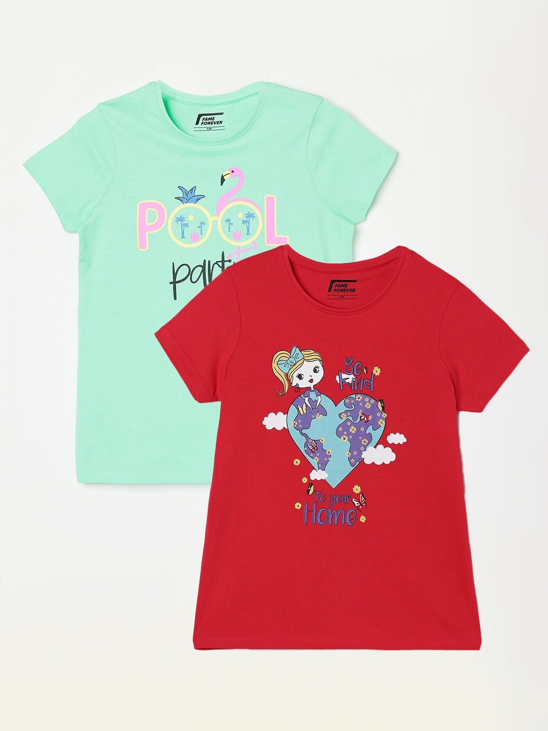 

Fame Forever by Lifestyle Girls Pack Of 2 Printed Cotton T-shirts, Red