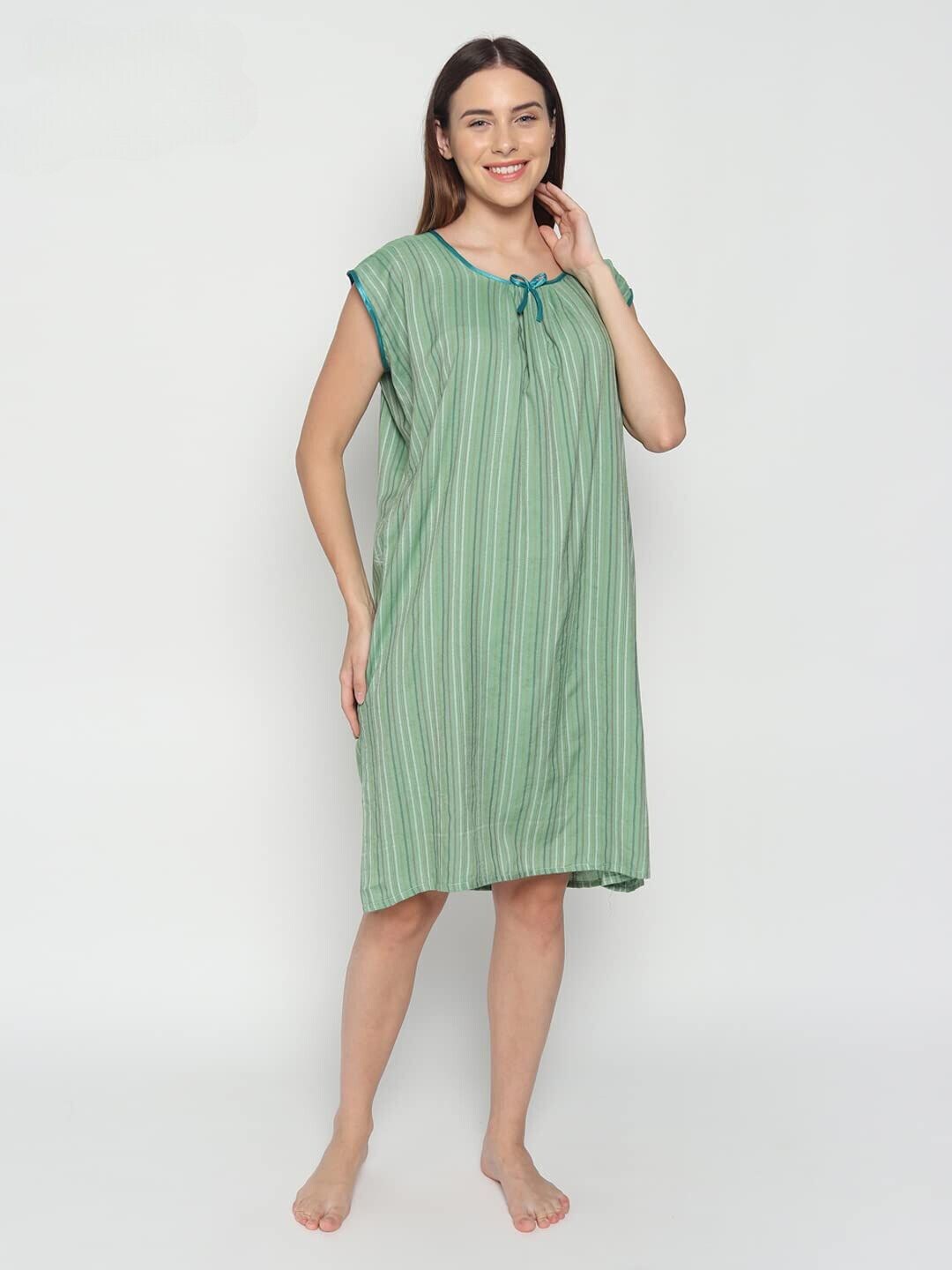 

Noty Striped Extended Sleeve Nightdress, Green