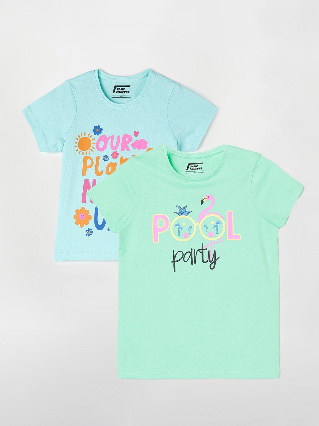 

Fame Forever by Lifestyle Girls Pack Of 2 Printed Cotton T-shirts, Sea green