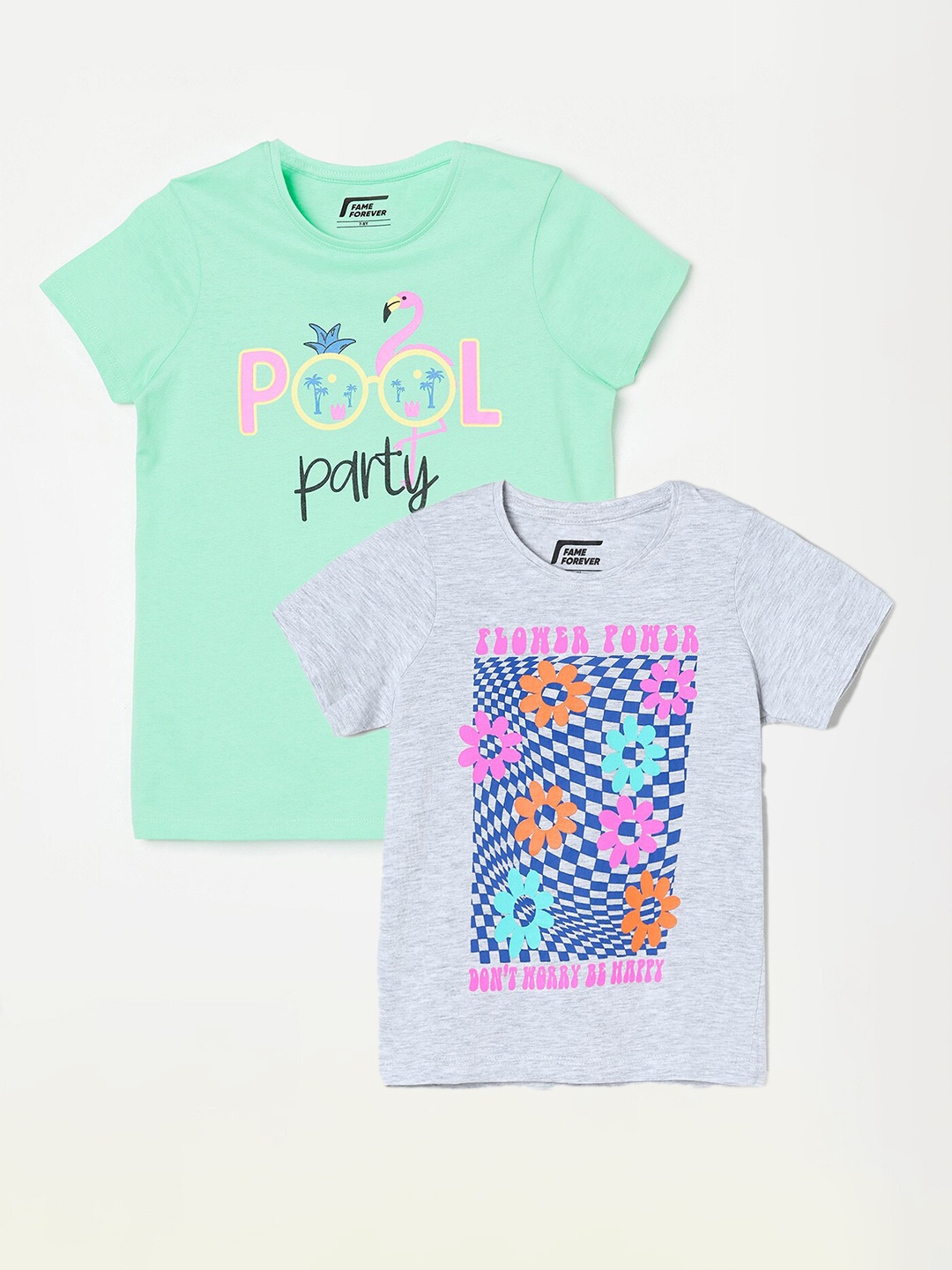 

Fame Forever by Lifestyle Girls Pack Of 2 Printed Cotton T-shirts, Grey