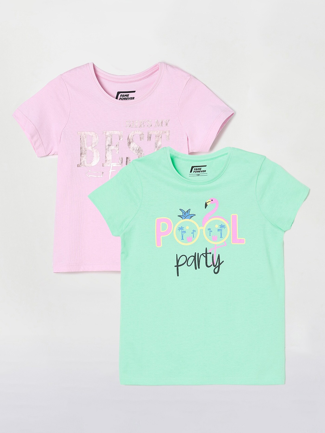 

Fame Forever by Lifestyle Girls Pack Of 2 Printed Cotton T-shirts, Sea green