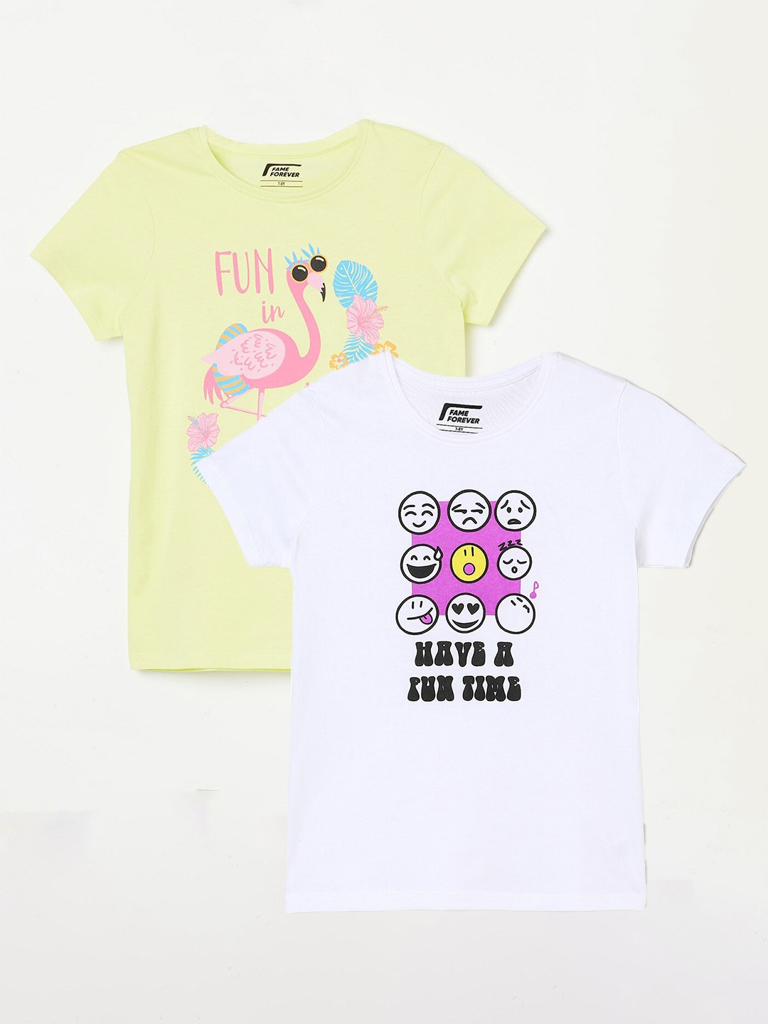 

Fame Forever by Lifestyle Girls Pack Of 2 Printed Cotton T-shirts, White