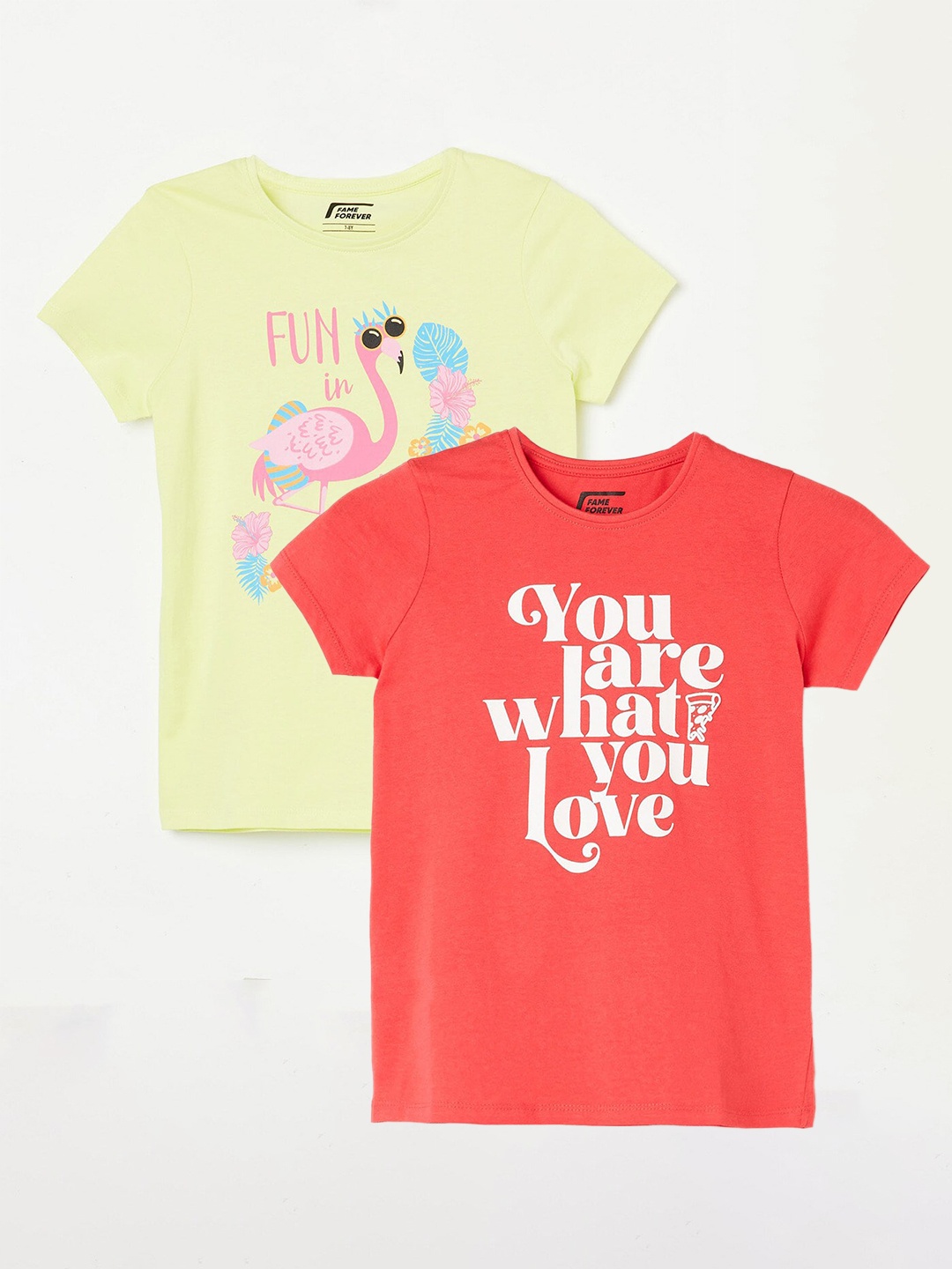 

Fame Forever by Lifestyle Girls Pack Of 2 Printed Cotton T-shirts, Coral