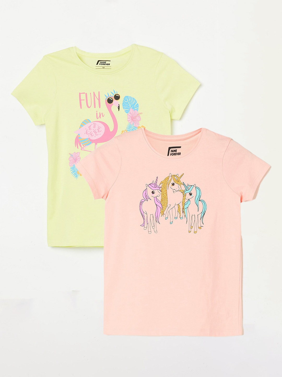 

Fame Forever by Lifestyle Girls Pack Of 2 Printed Cotton T-shirts, Peach